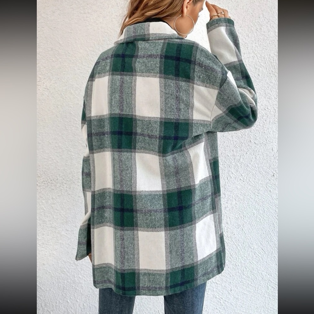 Cozy Plaid Stripe green Oversized Flannel Shirt Shacket - Picture 8 of 12